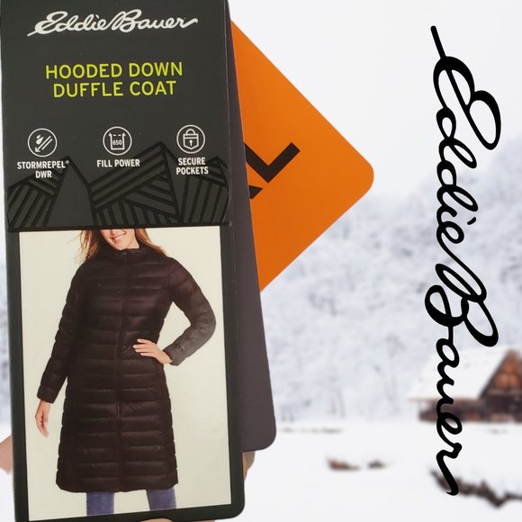Eddie Bauer | Ladies' Hooded Duck Down Duffle Coat | Black | NWT - Picture 2 of 5